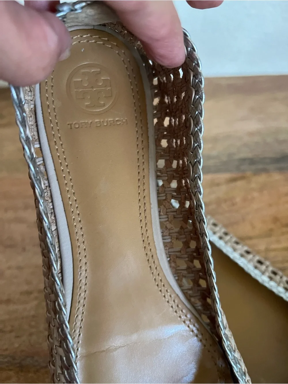 Tory Burch Chelsea Beige/Silver Woven Leather Ballet Flats Size 9M